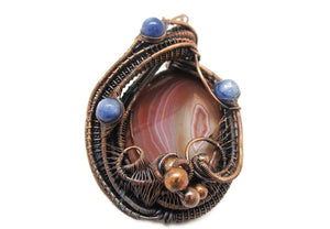 Lake Superior Agate Pendant Necklace in Copper with Blue Kyanite