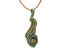 Load image into Gallery viewer, Custom Verdigris Gemstone Pendant, Brass Wire Wrap, "Comet" Model