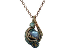 Load image into Gallery viewer, Verdigris Gemstone Steampunk Pendant: Copper Wire Wrap, Swirl Model