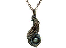 Load image into Gallery viewer, Custom Verdigris Gemstone Pendant, Copper Wire Wrap, "Comet" Model