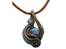 Load image into Gallery viewer, Verdigris Gemstone Steampunk Pendant: Copper Wire Wrap, Swirl Model