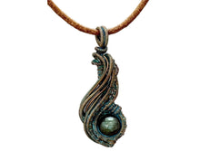 Load image into Gallery viewer, Custom Verdigris Gemstone Pendant, Copper Wire Wrap, "Comet" Model