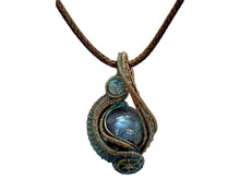 Load image into Gallery viewer, Verdigris Gemstone Steampunk Pendant: Copper Wire Wrap, Swirl Model