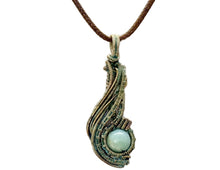 Load image into Gallery viewer, Custom Verdigris Gemstone Pendant, Brass Wire Wrap, "Comet" Model