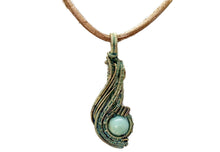 Load image into Gallery viewer, Custom Verdigris Gemstone Pendant, Brass Wire Wrap, "Comet" Model