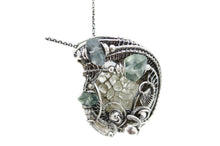 Load image into Gallery viewer, UV-Fluorescent, Mexican Hyalite Opal Wire-Wrapped Pendant in Sterling Silver with Fluorite