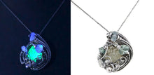 Load image into Gallery viewer, UV-Fluorescent, Mexican Hyalite Opal Wire-Wrapped Pendant in Sterling Silver with Fluorite