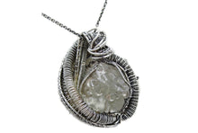 Load image into Gallery viewer, UV-Fluorescent, Mexican Hyalite Opal Wire-Wrapped Pendant in Sterling Silver with Fluorite