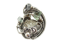 Load image into Gallery viewer, UV-Fluorescent, Mexican Hyalite Opal Wire-Wrapped Pendant in Sterling Silver with Fluorite