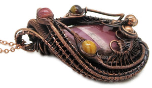 Australian Mookaite Pendant, Wire-Wrapped in Bronze