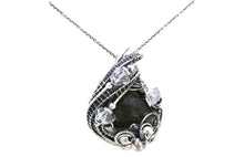 Load image into Gallery viewer, Moldavite Pendant in Sterling Silver with Herkimer Diamonds, Wire Wrap