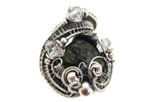 Load image into Gallery viewer, Moldavite Pendant in Sterling Silver with Herkimer Diamonds, Wire Wrap