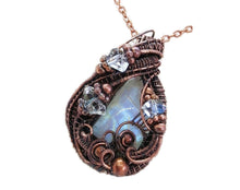 Load image into Gallery viewer, Rainbow Moonstone Pendant with Herkimer Diamonds in Bronze