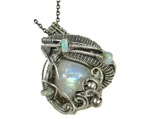 Load image into Gallery viewer, Rainbow Moonstone Pendant with Opals, Sterling Silver Wire Wrap - Heather Jordan Jewelry