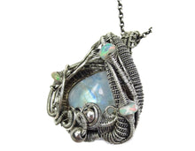 Load image into Gallery viewer, Rainbow Moonstone Pendant with Opals, Sterling Silver Wire Wrap - Heather Jordan Jewelry