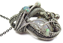 Load image into Gallery viewer, Rainbow Moonstone Pendant with Opals, Sterling Silver Wire Wrap - Heather Jordan Jewelry