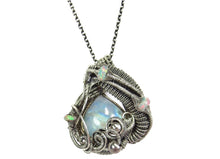 Load image into Gallery viewer, Rainbow Moonstone Pendant with Opals, Sterling Silver Wire Wrap - Heather Jordan Jewelry