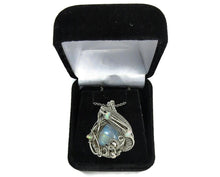 Load image into Gallery viewer, Rainbow Moonstone Pendant with Opals, Sterling Silver Wire Wrap - Heather Jordan Jewelry
