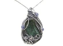Load image into Gallery viewer, Moss Agate Pendant in Sterling Silver with Iolite