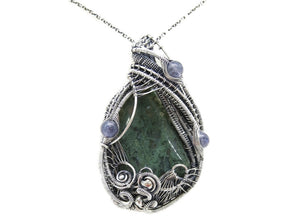 Moss Agate Pendant in Sterling Silver with Iolite