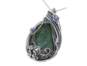 Moss Agate Pendant in Sterling Silver with Iolite