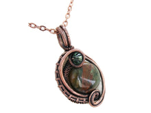 Load image into Gallery viewer, African Green Opal Wire-Wrapped Pendant in Bronze with Swarovski Crystal, &quot;Mini-Woven Circle&quot; Model