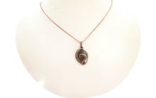 Load image into Gallery viewer, African Green Opal Wire-Wrapped Pendant in Bronze with Swarovski Crystal, &quot;Mini-Woven Circle&quot; Model