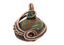 Load image into Gallery viewer, African Green Opal Wire-Wrapped Pendant in Bronze with Swarovski Crystal, &quot;Mini-Woven Circle&quot; Model