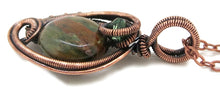 Load image into Gallery viewer, African Green Opal Wire-Wrapped Pendant in Bronze with Swarovski Crystal, &quot;Mini-Woven Circle&quot; Model