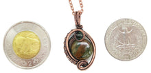 Load image into Gallery viewer, African Green Opal Wire-Wrapped Pendant in Bronze with Swarovski Crystal, &quot;Mini-Woven Circle&quot; Model