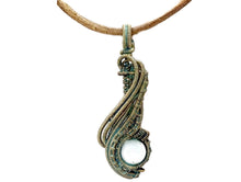 Load image into Gallery viewer, Custom Verdigris Gemstone Pendant, Brass Wire Wrap, "Comet" Model
