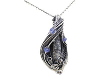 Load image into Gallery viewer, Orthoceras Fossil Pendant with Tanzanite in Sterling Silver