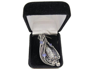 Orthoceras Fossil Pendant with Tanzanite in Sterling Silver