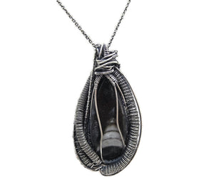 Orthoceras Fossil Pendant with Tanzanite in Sterling Silver, Wire Wrap