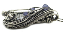 Load image into Gallery viewer, Orthoceras Fossil Pendant with Tanzanite in Sterling Silver, Wire Wrap