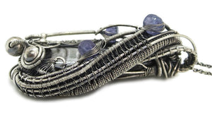 Orthoceras Fossil Pendant with Tanzanite in Sterling Silver, Wire Wrap