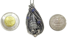 Load image into Gallery viewer, Orthoceras Fossil Pendant with Tanzanite in Sterling Silver, Wire Wrap