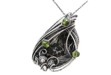 Load image into Gallery viewer, Admire Stony Iron Pallasite Meteorite Pendant, Wire-Wrapped in Sterling Silver with Peridot