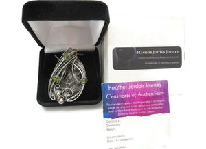 Admire Stony Iron Pallasite Meteorite Pendant, Wire-Wrapped in Sterling Silver with Peridot