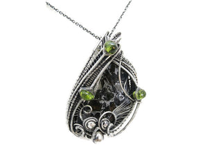 Admire Stony Iron Pallasite Meteorite Pendant, Wire-Wrapped in Sterling Silver with Peridot