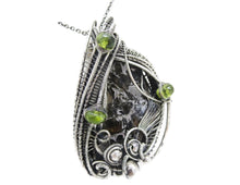 Load image into Gallery viewer, Admire Stony Iron Pallasite Meteorite Pendant, Wire-Wrapped in Sterling Silver with Peridot