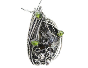 Admire Stony Iron Pallasite Meteorite Pendant, Wire-Wrapped in Sterling Silver with Peridot