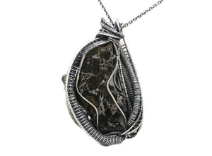 Admire Stony Iron Pallasite Meteorite Pendant, Wire-Wrapped in Sterling Silver with Peridot