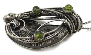 Admire Stony Iron Pallasite Meteorite Pendant, Wire-Wrapped in Sterling Silver with Peridot