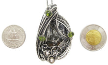 Load image into Gallery viewer, Admire Stony Iron Pallasite Meteorite Pendant, Wire-Wrapped in Sterling Silver with Peridot