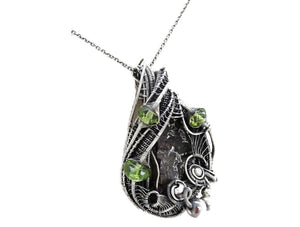 Seymchan Pallasite Meteorite Pendant, Wire-Wrapped in Sterling Silver with Peridot