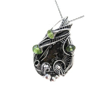 Load image into Gallery viewer, Seymchan Pallasite Meteorite Pendant, Wire-Wrapped in Sterling Silver with Peridot