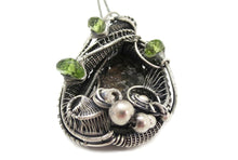 Load image into Gallery viewer, Seymchan Pallasite Meteorite Pendant, Wire-Wrapped in Sterling Silver with Peridot