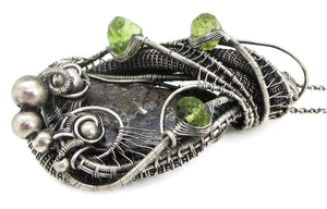Seymchan Pallasite Meteorite Pendant, Wire-Wrapped in Sterling Silver with Peridot