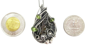 Seymchan Pallasite Meteorite Pendant, Wire-Wrapped in Sterling Silver with Peridot